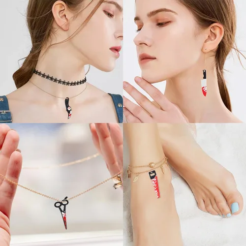 Vista 4 de 32 dijes de Halloween, dijes de resina falsos para mujer, fabricación de joyas, 10 estilos con caja