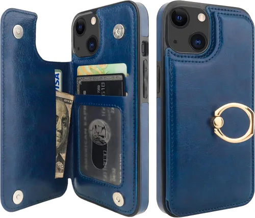 Vista 15 de ONETOP Funda tipo cartera para iPhone 13 con soporte para tarjetas, anillo de rotación de 360°, bloqueo RFID, doble cierre magnético, a prueba