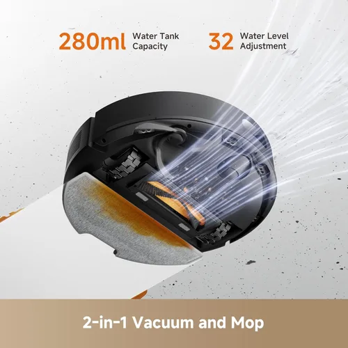 Vista 6 de DREAME D20 Air Plus Robot Vaccum and Mop Combo con succión de 20,000 Pa, tecnología antienredos, muelle de vaciado automático, limpieza profunda