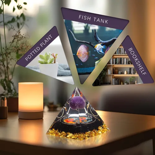 Vista 2 de Yin Yang - Pirámide de cristal curativo de orgonita – Tai Chi con bola de amatista obsidiana – Taiji Reiki Chakra Meditación pisapapeles Decoración