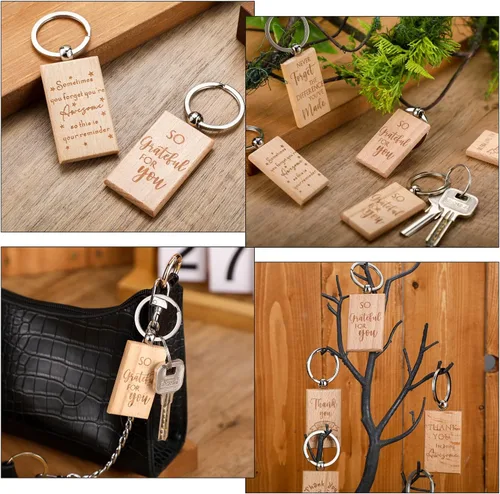 Vista 4 de Queekay 50 piezas de regalo de agradecimiento para empleados para mujeres, regalos de agradecimiento para empleados, llaveros de madera en blanco