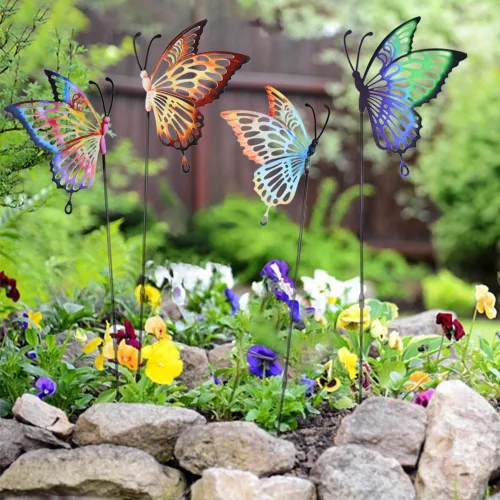 Vista 5 de Decoración de estacas de jardín de mariposa de metal para mujeres, adornos de mamá, decoración al aire libre, patio, césped, paquete de 4