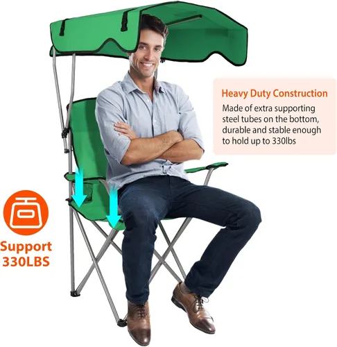 Vista 6 de KOCASO Silla de camping plegable con toldo – Silla de playa de protección solar con toldo de sombra, carga de 330 libras, asiento plegable