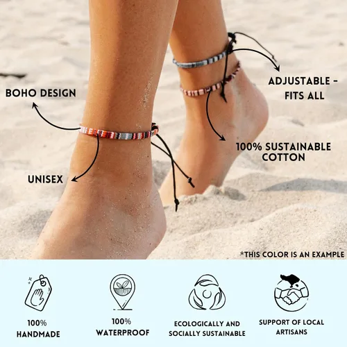 Vista 4 de Made by Nami Surfer Anklet for Men and Women Waterproof and Adjustable Surfer Ankle Bracelet String Ankle Bracelet Beach Accessory for Ethnic Hippie