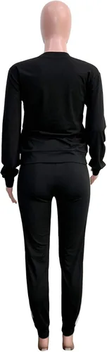 Vista 3 de THLAI - trajes para mujer con letra de impresión y rayas patchwork, traje deportivo largo, 2 piezas