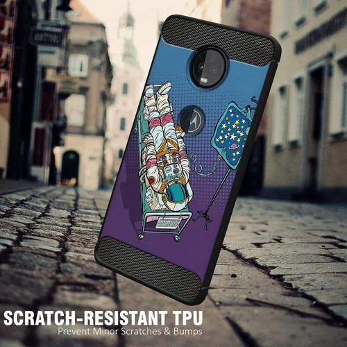 Vista 2 de CasesOnDeck - Funda compatible con Motorola Moto Z4 y Moto Z4 Play, diseño de TPU con patrón pictórico, flexible, delgada y elegante (astronauta)