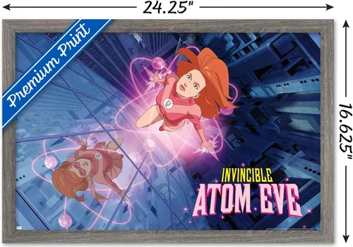 Vista 3 de Invincible: Season 2 - Póster de pared de una hoja de Atom Eve, 22.4 pulgadas de largo x 14.7 pulgadas de ancho, versión enmarcada de madera