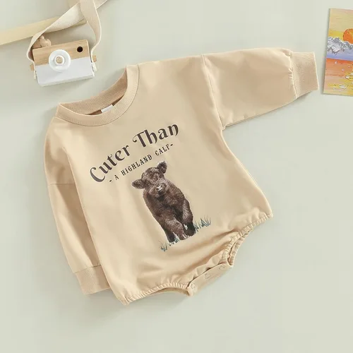 Vista 3 de Kayotuas Ropa occidental para bebé y niña, sudadera con estampado de vaca de manga larga, enterizo de gran tamaño, trajes de primavera y otoño