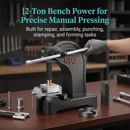 Vista 8 de 2 Ton Arbor Press, Heavy-Duty Manual Desktop Press, 8.5in Work Height, Hand Wheel Arbor Press with Reversible Ram & Removable Anvil, Cast Iron
