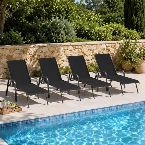 Vista 16 de Juego de 2 sillas de piscina para exteriores, con reposabrazos (beige)