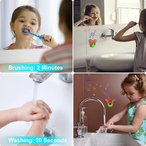 Vista 4 de Temporizador musical para niños, batería recargable, temporizador de cepillo de dientes de 2 minutos y temporizador de lavado de manos de baño de 20