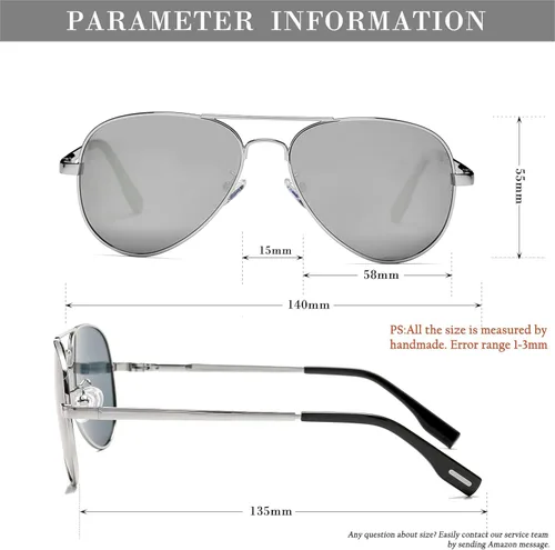 Vista 6 de HJSTES Gafas de sol polarizadas de aviador para mujeres y hombres, persianas de metal clásicas, lentes de espejo 100% bloqueo UV, 2.283in