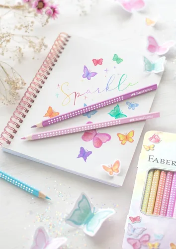Vista 4 de Faber-Castell Lápices de color Sparkle Pastel, paquete de 12 en estuche de metal