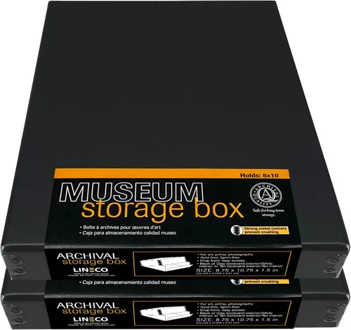 Vista 65 de Lineco Museum - Caja de almacenamiento archivado, 8.75x10.75x1.5 pulgadas. Diseño frontal abatible. Sin ácidos con borde de metal. Organiza fotos