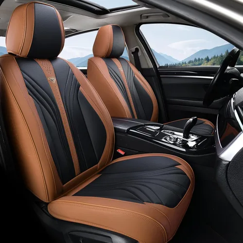 Vista 20 de FLORICH Juego completo de fundas para asiento de coche, fundas de asiento de cuero, fundas universales de lujo para 5 asientos en color negro
