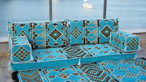 Vista 3 de arabicsofa Asientos de piso oriental para habitación de invitados - Sofá Majlis de asientos bajos turquesa