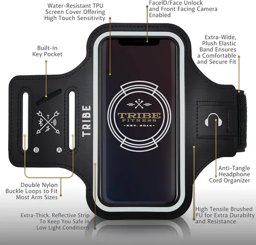 Vista 3 de TRIBE - Funda brazalete resistente al agua para teléfono celular, soporte para correr para iPhone Pro Max Plus Mini SE (13/12/11/X/XS/XR/8/7/6/5)