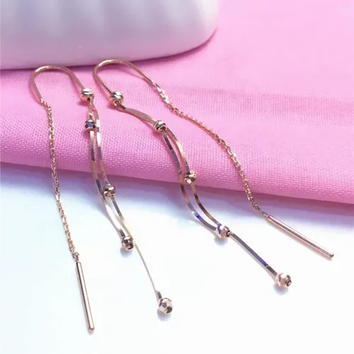 Vista 4 de SAGEKING 2024 New 585 Purple Gold Plated 14K Rose Gold Soft Chain Tassel Ear Line Earrings For Women Simple New Light Luxury Wedding Jewelry Fashion