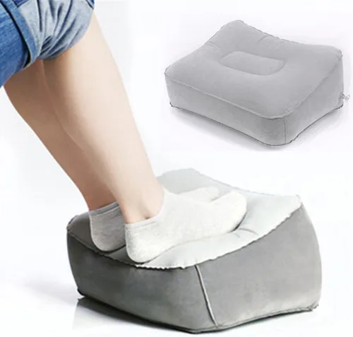 Vista 7 de Almohada inflable para descanso de pies, almohadilla para la cabeza, almohada de flocado suave, cojín de relajación para vuelos, otomanos con pierna