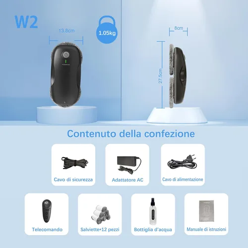 Vista 5 de Tosima Robot Limpiador de Ventanas W2, Limpieza Automática con Planificación Inteligente de Ruta, Potencia de Succión de 3800 Pa, Tecnología