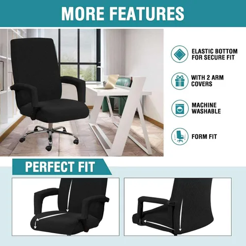 Vista 5 de Fundas de elastano para silla de oficina, fundas elásticas para silla de oficina de computadora, fundas giratorias a cuadros con cremalleras