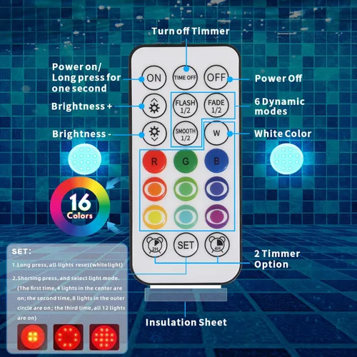 Vista 4 de Luces de piscina, luces LED sumergibles con control remoto, IP68 impermeable 16 colores recargables, iluminación subacuática con imán integrado