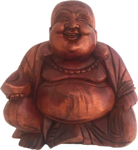 Vista 5 de OMA Happy Sitting Buddha - Estatua de madera tallada en madera, marca de tamaño grande