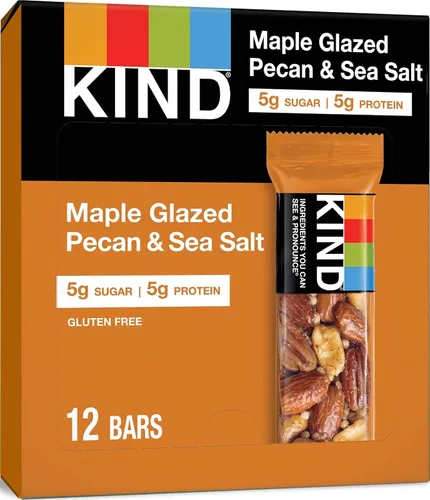 Vista 2 de KIND Barras de nueces, almendras, caramelo y sal marina, aperitivos saludables, sin gluten, bajas en azúcar, 0.21 onzas de proteína, 12