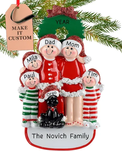 Vista 14 de Adorno Personalizado de Familia de 3 con Perro 2025 Personalización Gratuita en 24h Adornos de Navidad para el Árbol Recuerdo Negro de Mascota