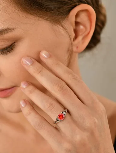 Vista 2 de YL Anillos de nudo celta para mujer de plata de ley 925 con piedra de nacimiento de corte redondo