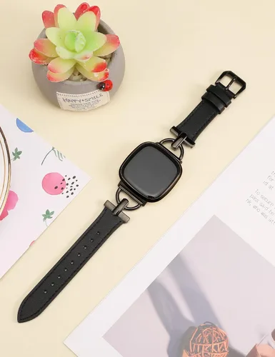 Vista 2 de Wearlizer Correa de cuero compatible con Fitbit Versa 3/4 Sense 2, correa de cuero elegante con hebilla de metal en forma de D para reloj