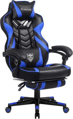 Vista 16 de Vonesse Silla de juegos, silla de oficina grande y alta con reposapiés y masaje, sillas de juegos para adultos con soporte lumbar, silla ergonómica