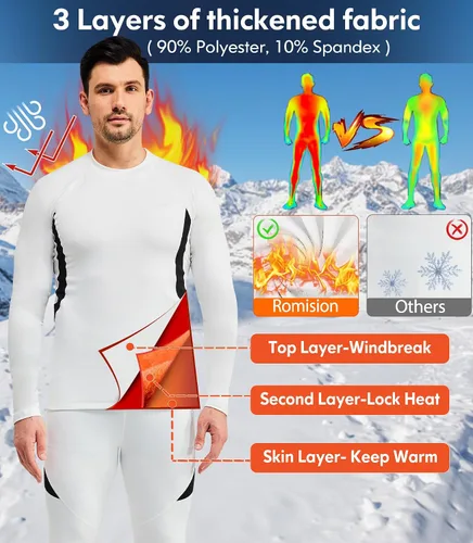 Vista 2 de romision Ropa interior térmica para hombre, pantalones largos con forro de vellón, equipo de caza, parte inferior, capa base para clima frío, XS-4XL
