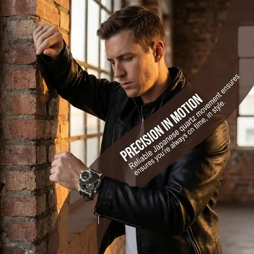 Vista 4 de MJSCPHBJK Reloj de pulsera analógico único para hombre, sumergible, de moda, de vestir, de cuarzo, con dial doble, diseño genial, banda de cuero