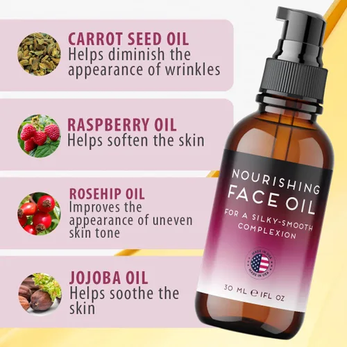 Vista 3 de FORMULAB Aceite facial para mujeres y hombres, aceite de rosa mosqueta no comedogénico para cara con jojoba para piel seca, dona esmaltada brillante
