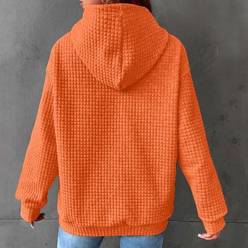 Vista 5 de Sudadera de gran tamaño para mujer, sudaderas con capucha con capucha, de punto gofre, casual, cómoda, trajes de moda de otoño
