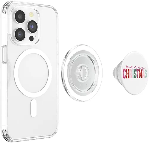 Vista 4 de Feliz Navidad Rosa Minimalista Para La Temporada Festiva PopSockets MagSafe PopGrip para iPhone