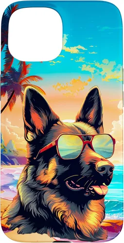 Vista 6 de Funda para iPhone 16 con diseño de pastor alemán, para amantes de los perros, playa, mar, para niños y niñas