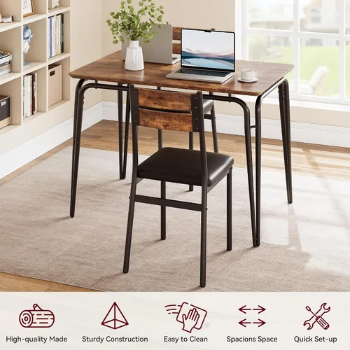 Vista 3 de Juego de mesa de comedor para cocina y comedor de 4 a 5 piezas con mesa rectangular moderna de madera, sillas tapizadas, para desayuno, oficina