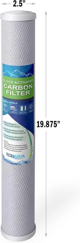 Vista 2 de Filtro de agua estándar de 5 micrones con carcasa de coco para toda la casa, 20 x 2.5 pulgadas, se adapta a carcasas de 20 x 2.5 pulgadas. Elimina
