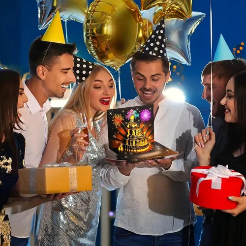 Vista 2 de APOTODITO Tarjetas de cumpleaños para hombres, tarjeta desplegable 3D con música y luz, tarjetas de cumpleaños con vela intercambiable interactiva