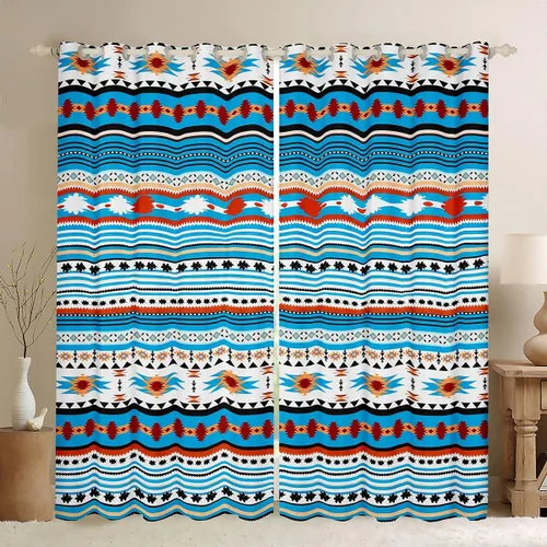Vista 17 de Cortinas opacas de estilo bohemio occidental de 76 x 45 pulgadas, cortinas y cortinas de atrapasueños de vaca, cortinas del suroeste, cortinas