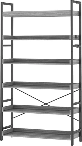 Vista 25 de HCHQHS - Estantería de 4 niveles, estantería industrial ajustable, estantería alta vertical, estanterías abiertas de madera y metal negro