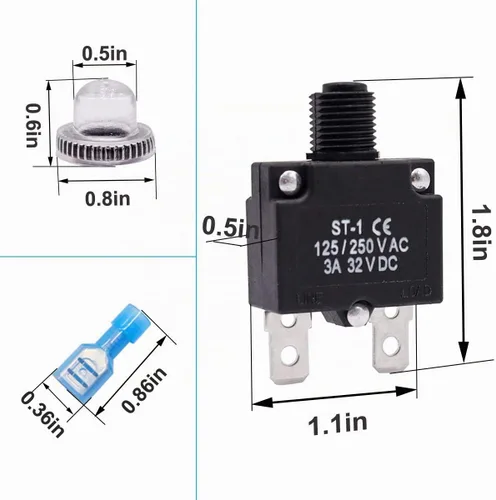 Vista 2 de mxuteuk 5 interruptores automáticos de 3 amperios con botón de reinicio manual de 125/250 V CA 32 V CC, interruptor protector de sobrecarga