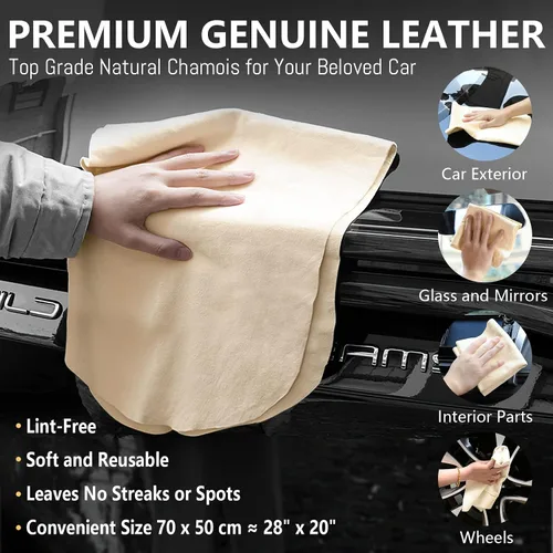 Vista 2 de Paño de Gamuza para Automóvil 20'' x 27.6'' (3.7 pies cuadrados) Toalla Shammy Lavado de Automóvil Toalla de Secado Absorbente Cuero Real Sin