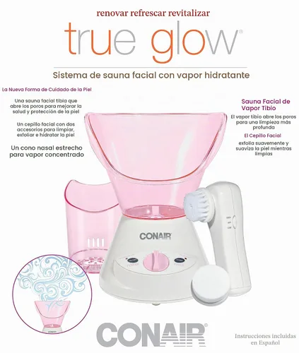Vista 8 de Sistema de sauna facial con vapor hidratante True Glow de Conair, rosa/crema