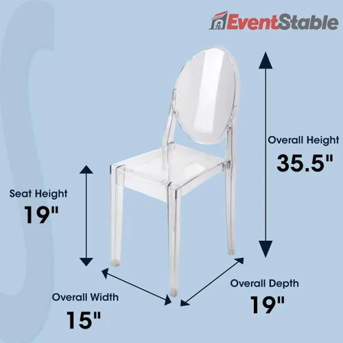 Vista 2 de EventStable Silla fantasma de policarbonato sin brazos, sillas de comedor transparentes de grado comercial, sillas transparentes con respaldo