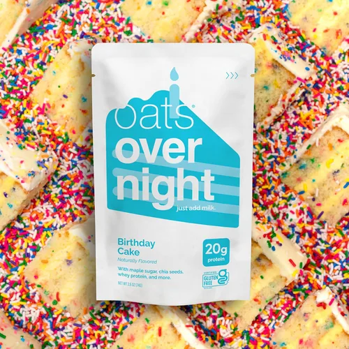 Vista 6 de Oats Overnight - Pastel de cumpleaños, batido alto en proteínas, bajo en azúcar, sin gluten, alto en fibra, avena sin OMG (2.7 onzas por comida)