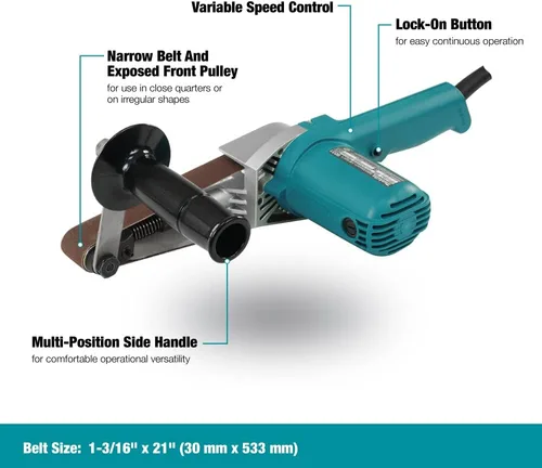Vista 2 de Makita 9031 lijadora de banda de velocidad variable 5A, 1-18pulgadas por 21pulgadas