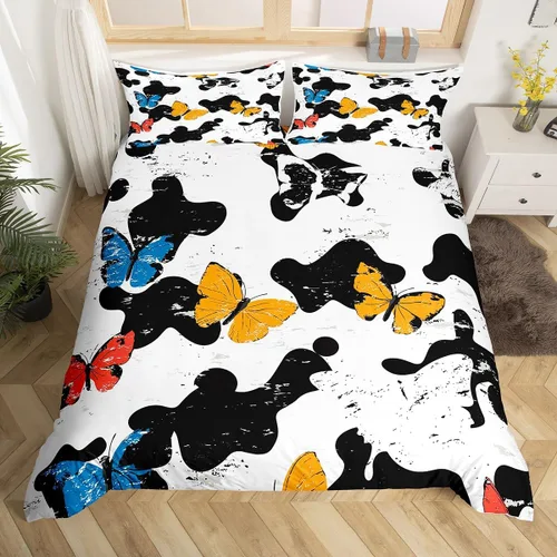 Vista 12 de Funda de edredón con estampado de vaca marrón para niñas y niños, funda de edredón de piel de vaca de las tierras altas, juego de ropa de cama